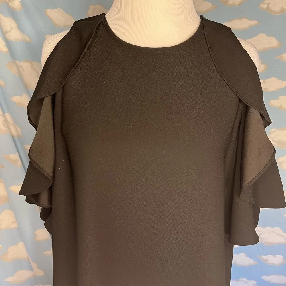 Kate Spade Cold Shoulder Ruffled Sleeveless Shift Dress Black‎ Small Y2K Prep